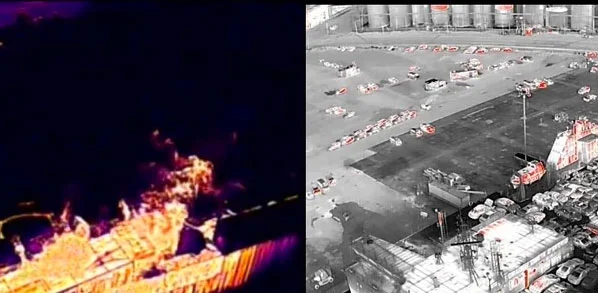 Thermal images from an unmanned aerial vehicle (UAV) of a fire aboard the Motor Vessel Grande Costa D'Arovio. (Photo courtesy of Defense Visual Information Distribution Service DVIDS)