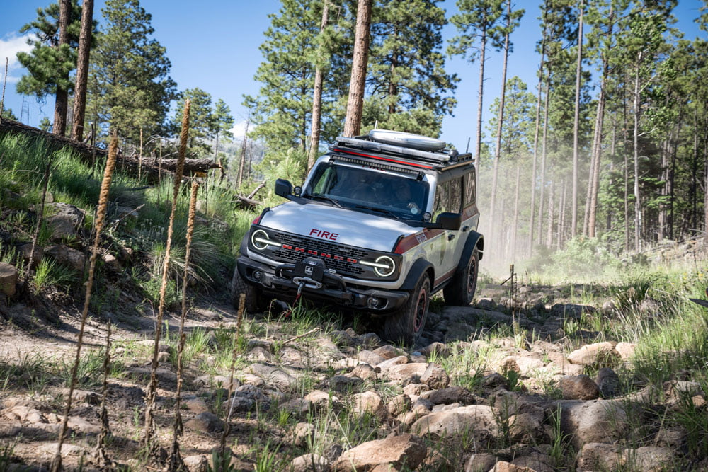 The first four-wheel-drive Bronco tactical command vehicle, loaded with highly customized communications technologies, was donated by Ford to the National Park Service in Bandelier National Monument in northern New Mexico. (Photos courtesy of W.S. Darley and Company)