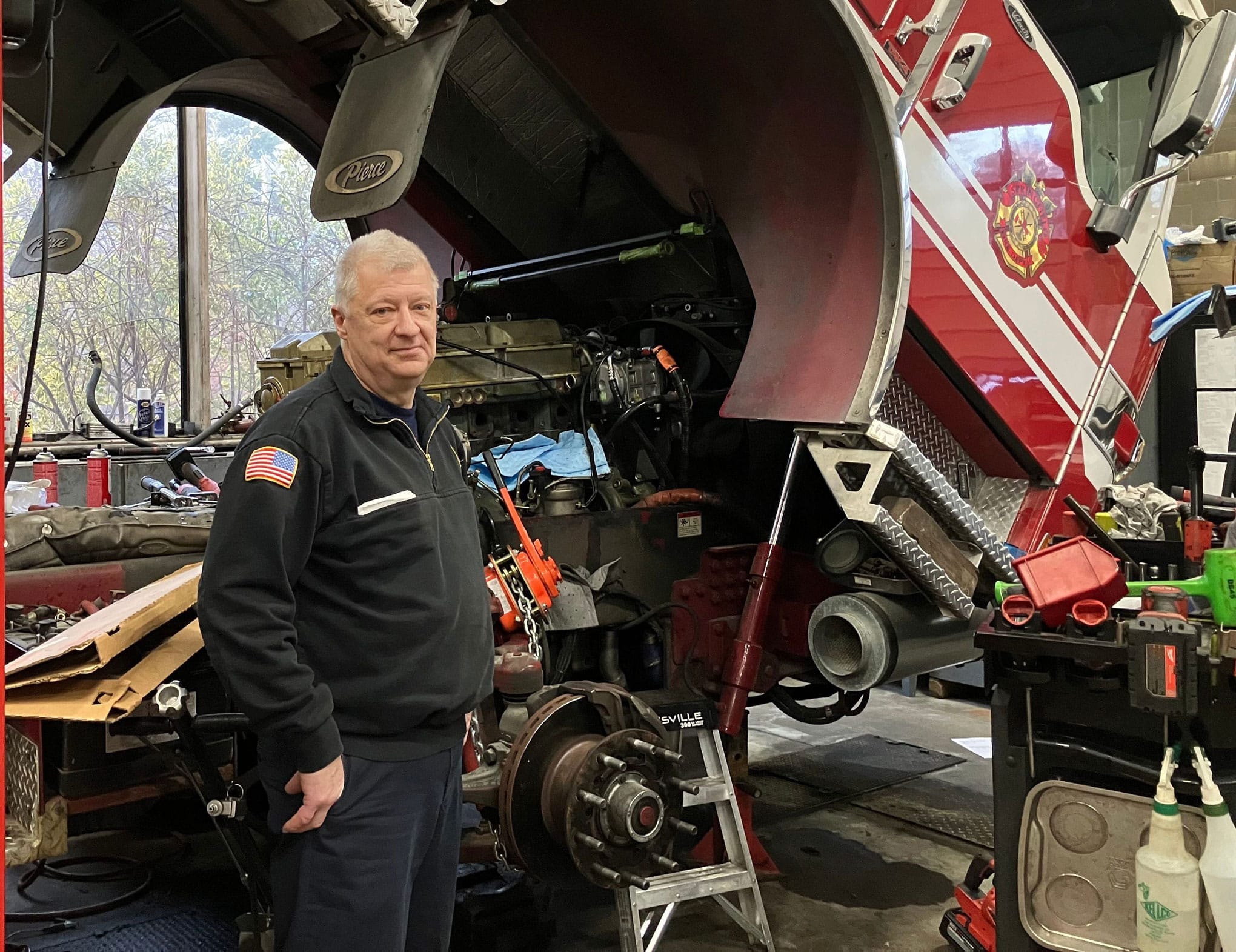20250106-AMX-US-NEWS-THIS-REPAIR-GURU-HELPED-KEEP-1-MLV Stephen Balboni, repair supervisor for the Springfield Fire Department, retired Jan. 3 after nearly 39 years maintaining the city's fleet of fire trucks, boats and other equipment. (Jeanette DeForge/Republican staff)
