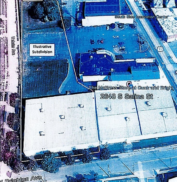 US-NEWS-SYRACUSE-FIRE-DEPARTMENT-PLANS-MAKE-1-SMG.jpg The city of Syracuse intends to purchase a portion of the Dunk & Bright furniture store on South Salina Street to use as its future maintenance garage for the fire department. (City of Syracuse map illustration)